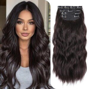 Clip in Synthetic Hair Extensions Long Wavy 4PCS Thick Natural & Soft Hairpieces